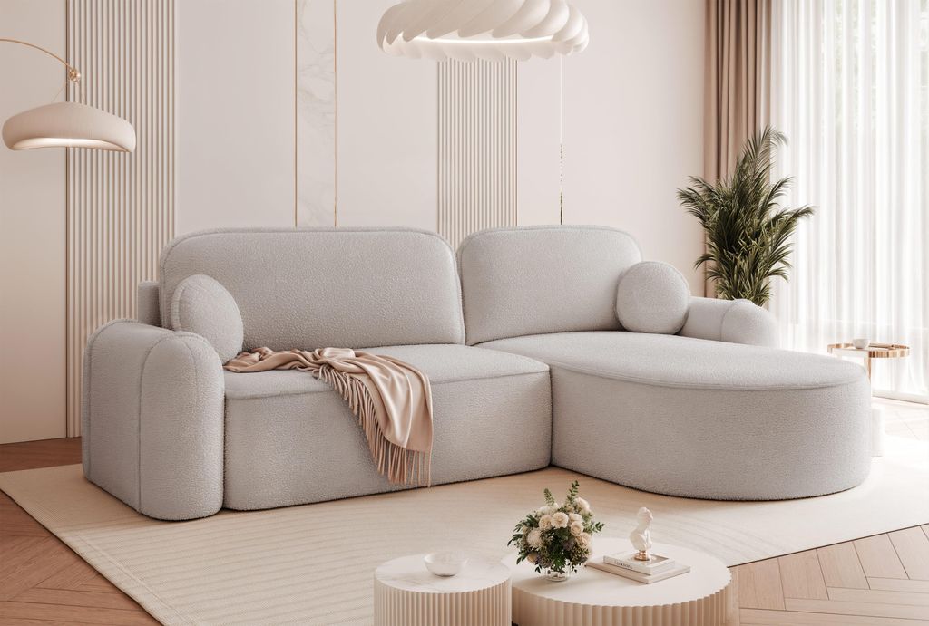 Idohome Polsterecke SIGMA mit Schlaffunktion & Bettkasten – moderne Sofa und vielseitige Eckcouch, in Farbe Hellgrau Quelle 83, ideal für Wohnzi...