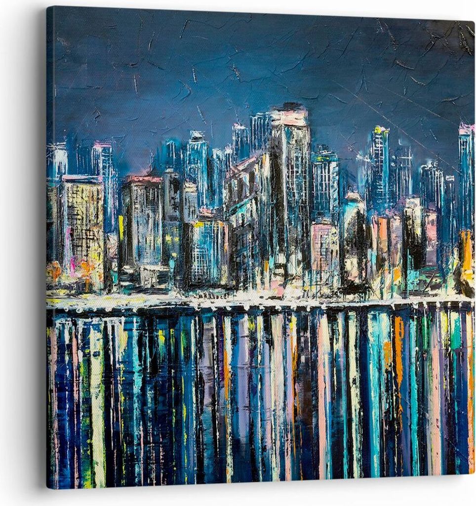 Bild auf Leinwand - Leinwandbild - Stadt Aussicht Wasser - 40x40cm - Wand Bild - Wanddeko - Leinwanddruck - Bilder - Kunstdruck - Wanddekoration - ...