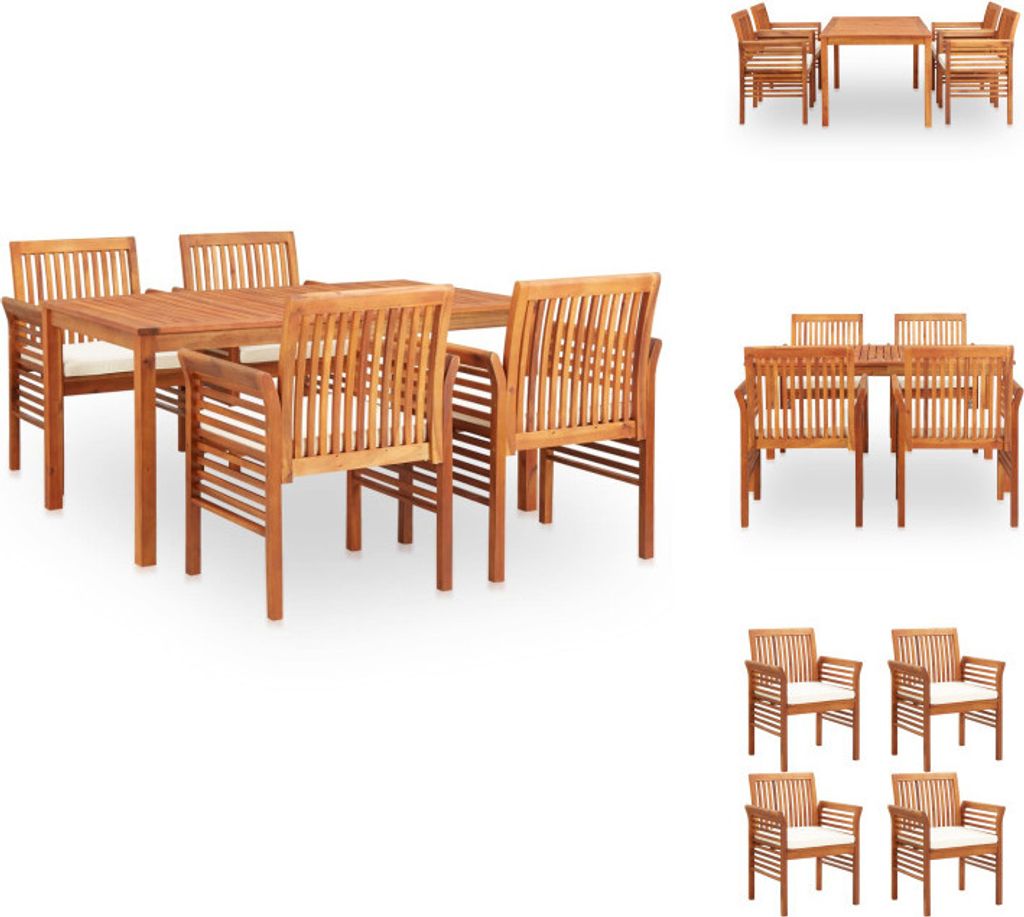 vidaXL 5-tlg. Garten-Essgruppe mit Auflagen Massivholz Akazie - Gartenmöbel-Sets