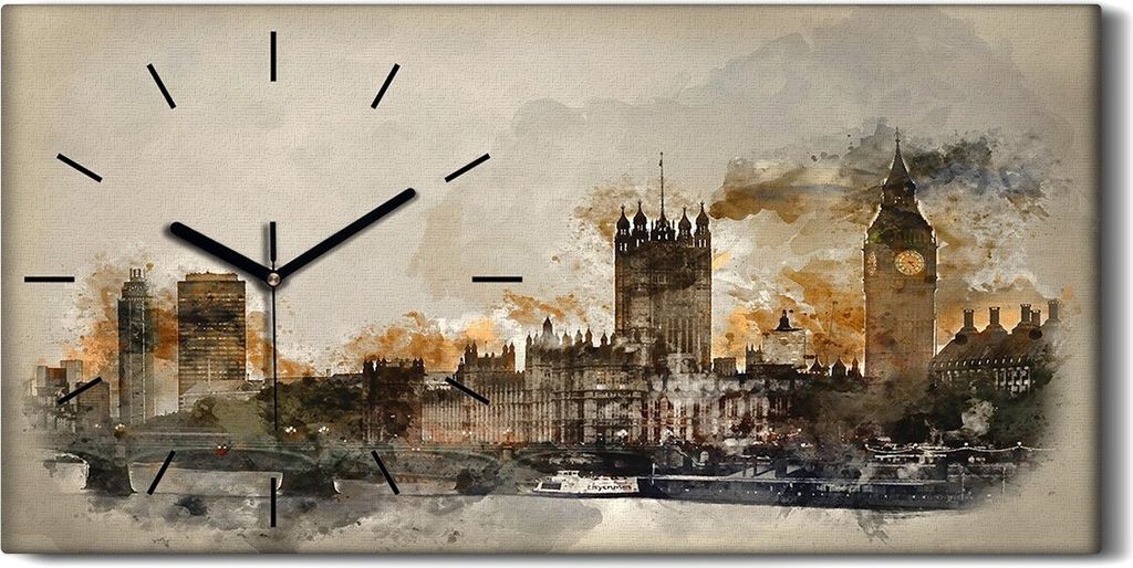 Dekor Leinwand Uhr Wandbilder Geräuschlos Kunstdruck 60x30 London Stadt - schwarze Hände