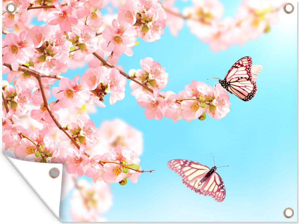 MuchoWow 80x60 cm Outdoor-Poster Gartendeko Sichtschutz Garten Poster für den Garten Schmetterlinge - Baum - Blumen