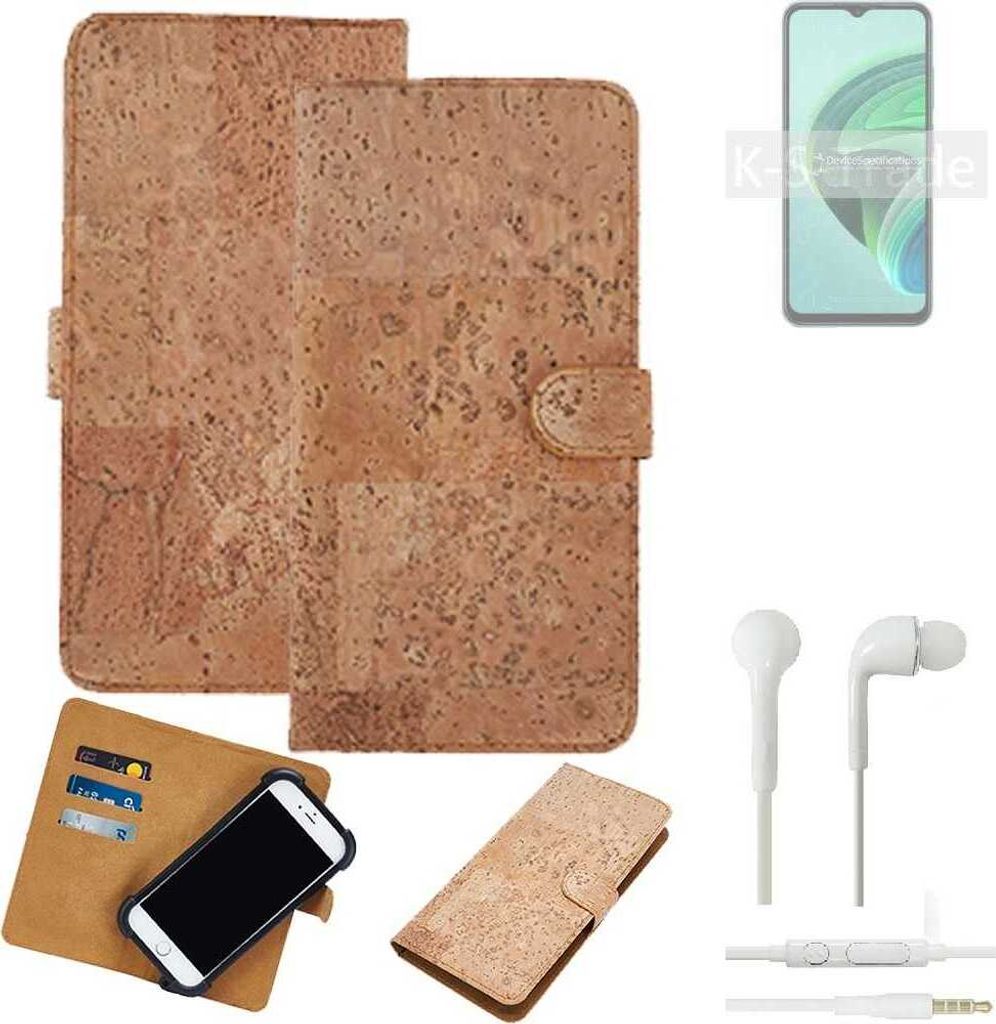 K-S-Trade Hülle kompatibel mit Xiaomi Redmi 10 5G + in ear Kopfhörer Kork Handyhülle Cover Schutzhülle TPU Case Bumper in Hellbraun, (1x)