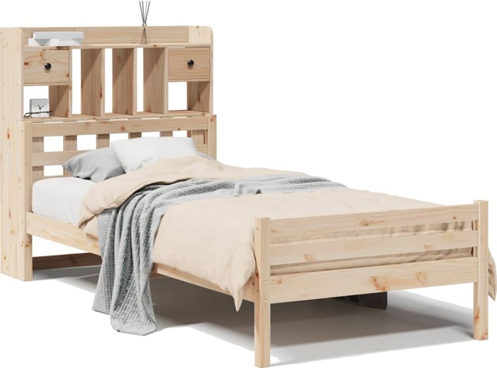 "im Sonderangebot"Bettgestell/Massivholzbett - Einzelbett/Jugendbett mit Lattenrost - mit Regal ohne Matratze - 90x200cm Kiefer - Klassische Betten...