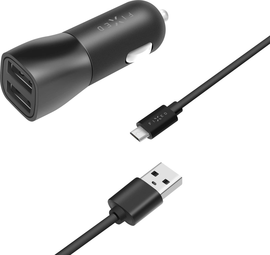 FIXED mit 2xUSB-Ausgang und USB/Micro-USB-Kabel 1 Meter 15W Smart Rapid Charge schwarz