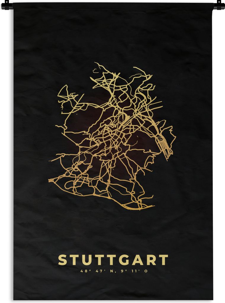MuchoWow Wandteppich Wandbehang Gold - Karte - Stuttgart - Stadtplan - Karte 90x135 cm Tapisserie Dekoration Wandtuch - Baumwolle - Wandskulptur