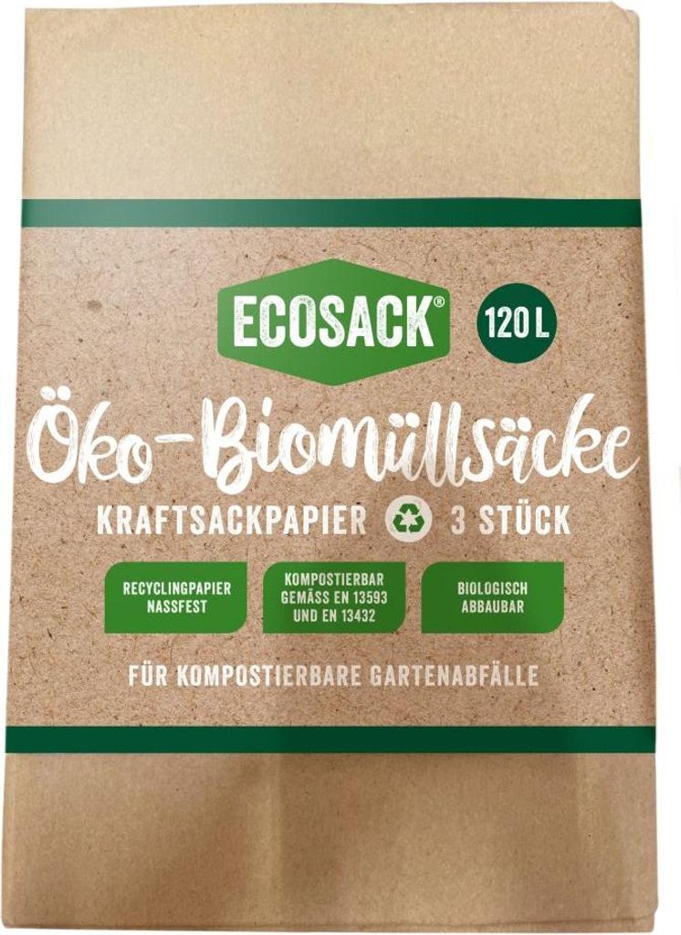 Biomüllsäcke 120 L, 3 Stück, 100% Recyclingpapier, Produktbild 