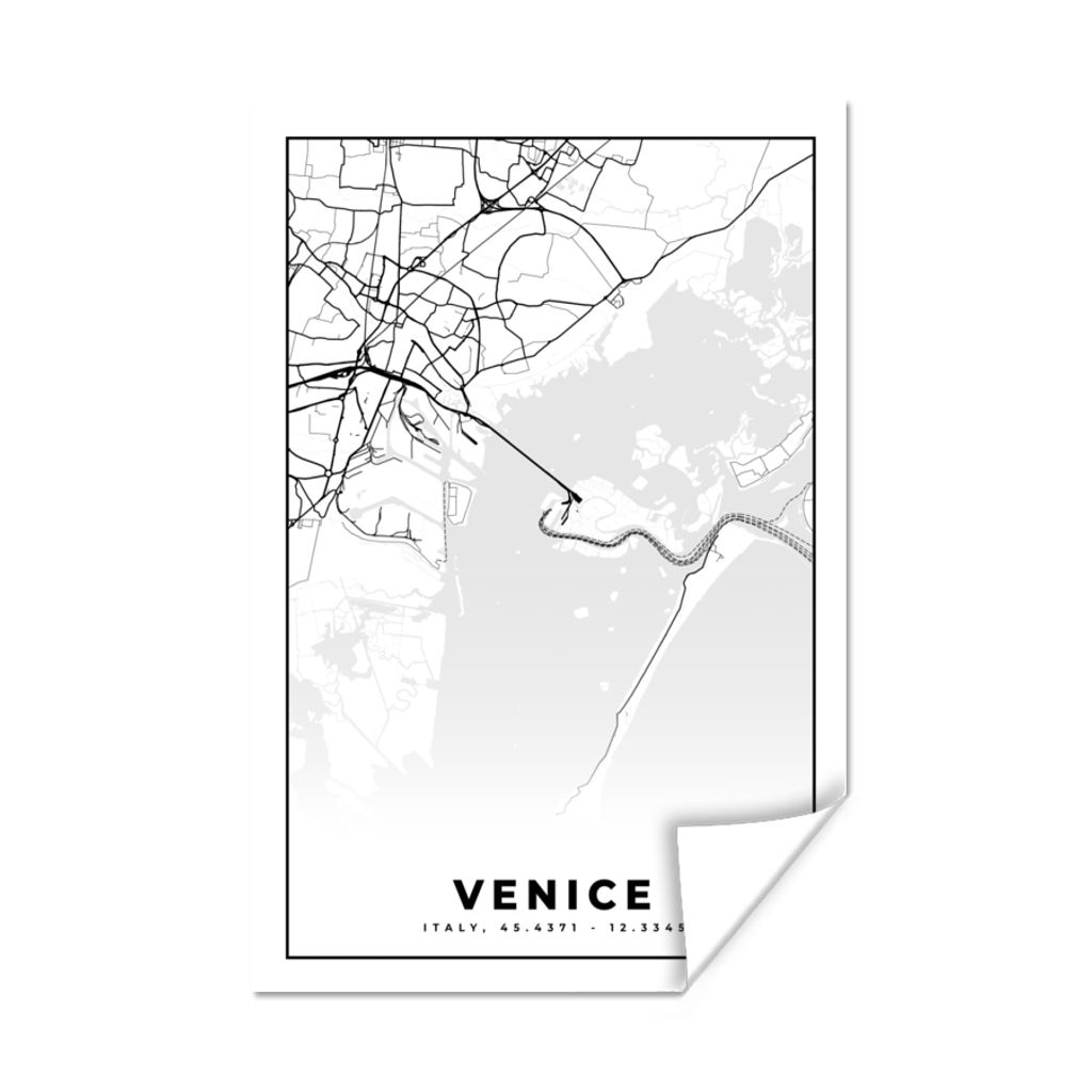 MuchoWow Poster Venedig - Karte - Stadtplan - Schwarz und weiß - Karte 20x30 cm - Papierdruck