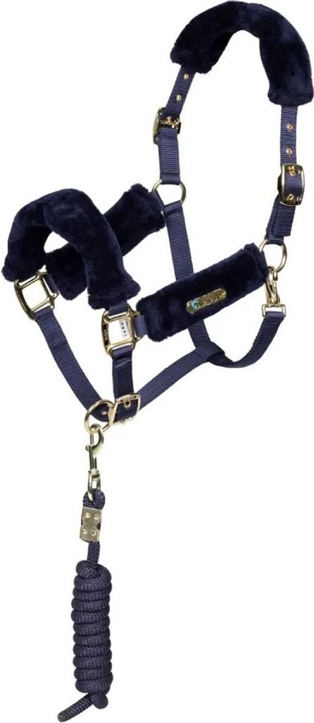 ARMA - Pferdehalfter und Führstrick Set, Kunstfell ER1654 (Cob) (Marineblau)