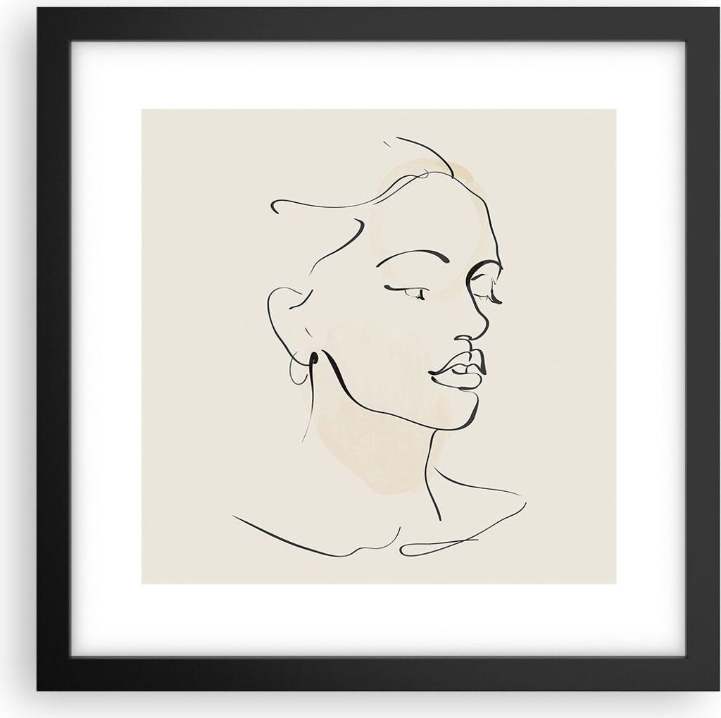 Gerahmtes Poster - Schwarzer Rahmen - Frau Zeichnung Linie - 30x30 cm - Wand Bild - Wanddeko - Wandbilder - Kunstposter - Wandposter - Bilderrahmen...