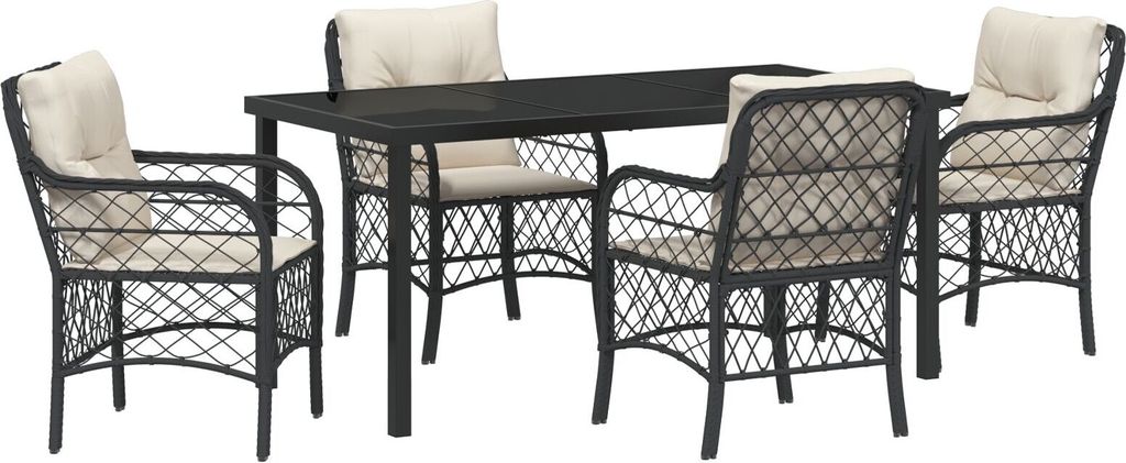 Möbel 5-teilige Garten Essgruppe mit Kissen Schwarz Poly-Rattan - Gartenstühle 3380200