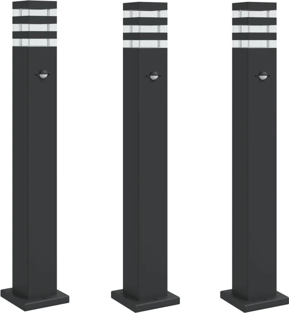 vidaXL Lampes d'allée 80 cm avec détecteur de mouvement 3 pcs en noir