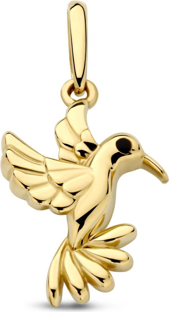 New Bling - 9NBG-0909 - 14K geelgouden Hanger – Vogel met Zwarte Epoxy – Dames Hanger
