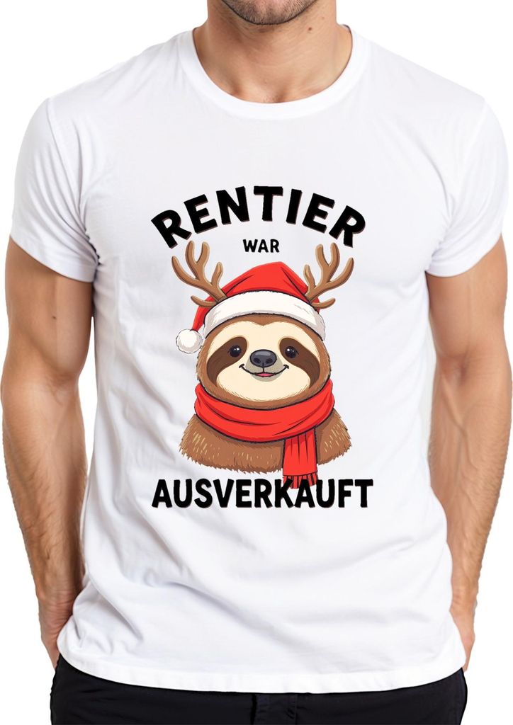 Rentier war t Faultier mit Geweih Weihnachtshut Herren T-Shirt, Weiß, 3XL