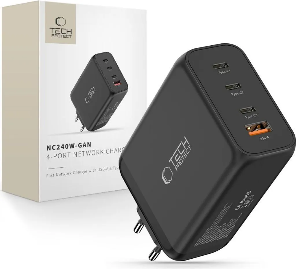 Alimentatore GaN 240W Tech-Protect NC240W-GaN 4 Porte USB-C PD