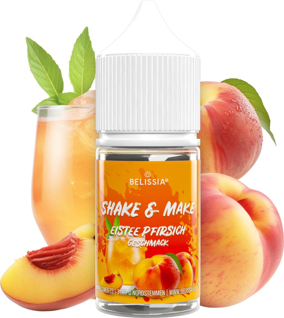 Belissia Shake and Make Eistee-Pfirsich Refill - 30 ml hochdosiertes Lebensmittelaroma - zum Nachfüllen - Für Backen, Speisen, Getränke, Shakes,...