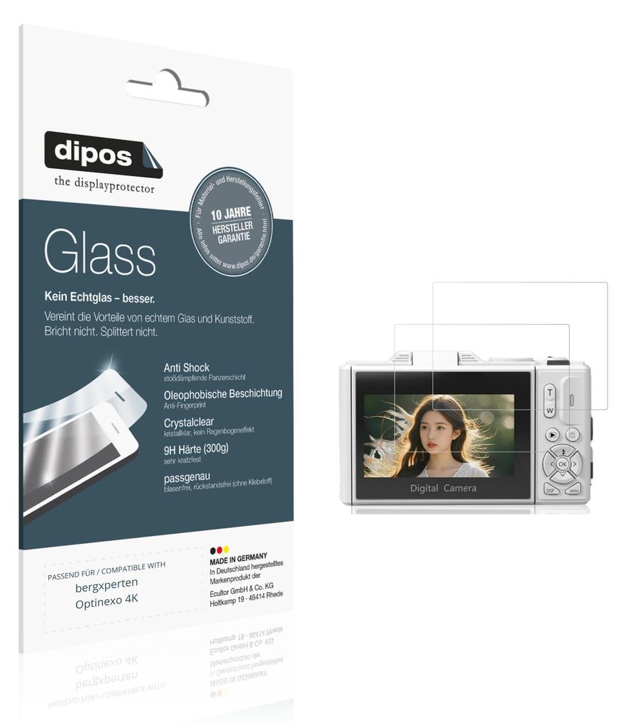 2x Schutzfolie für bergxperten Optinexo 4K - Anti-Shock 9H Folie dipos Glass Kunststoffglas