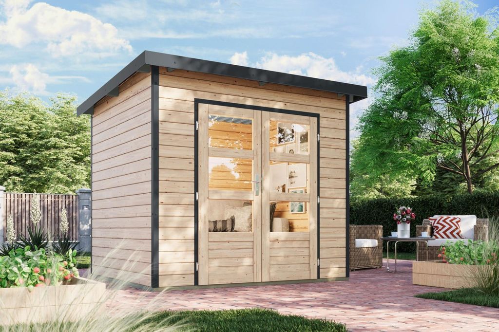 Karibu Gartenhaus Hybridhaus Metall Pluto 2 naturbelassen Metall anthrazit 240x200x219 cm