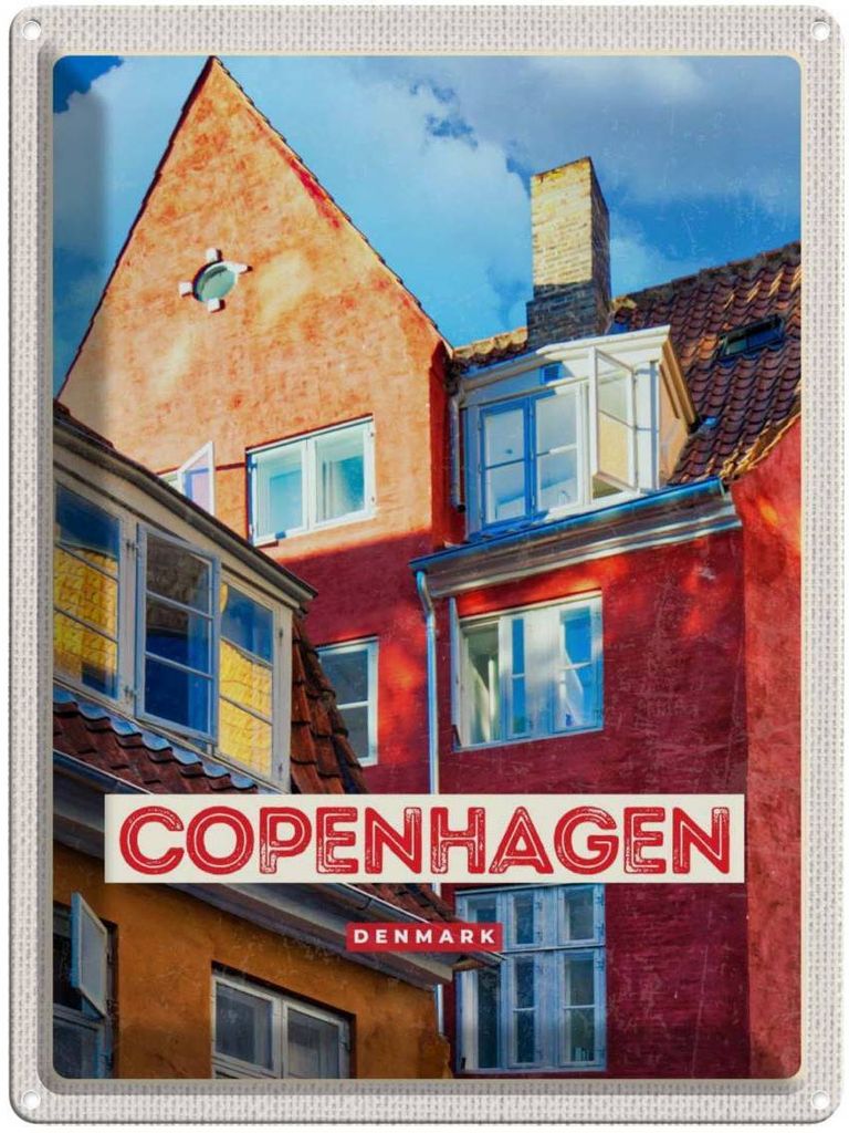 vianmo Blechschild 40x30 cm Copenhagen Denmark Urlaub altes Haus Bildmotiv Reisemotiv Abenteuer Reisen Straße Stadt