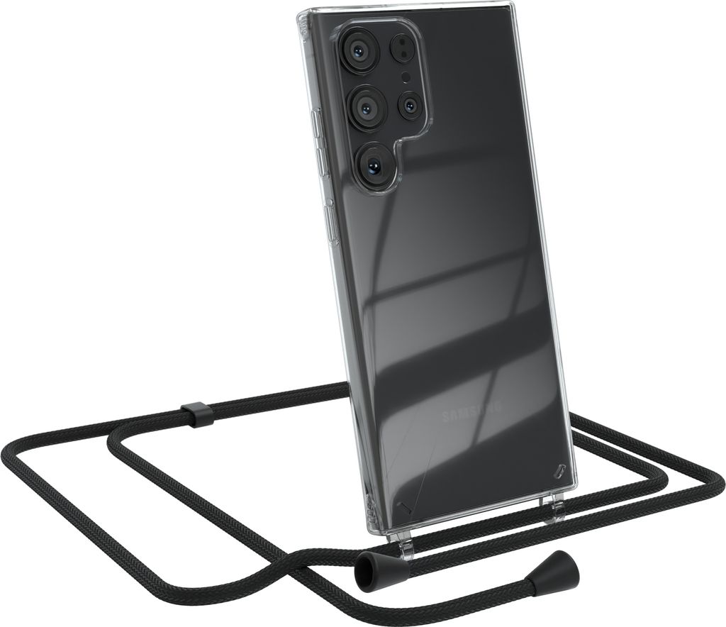 EAZY CASE Handykette kompatibel mit Samsung Galaxy S23 Ultra, Handyhülle mit Umhängeband, Handykordel, Schutzhülle Clear, Band in Schwarz