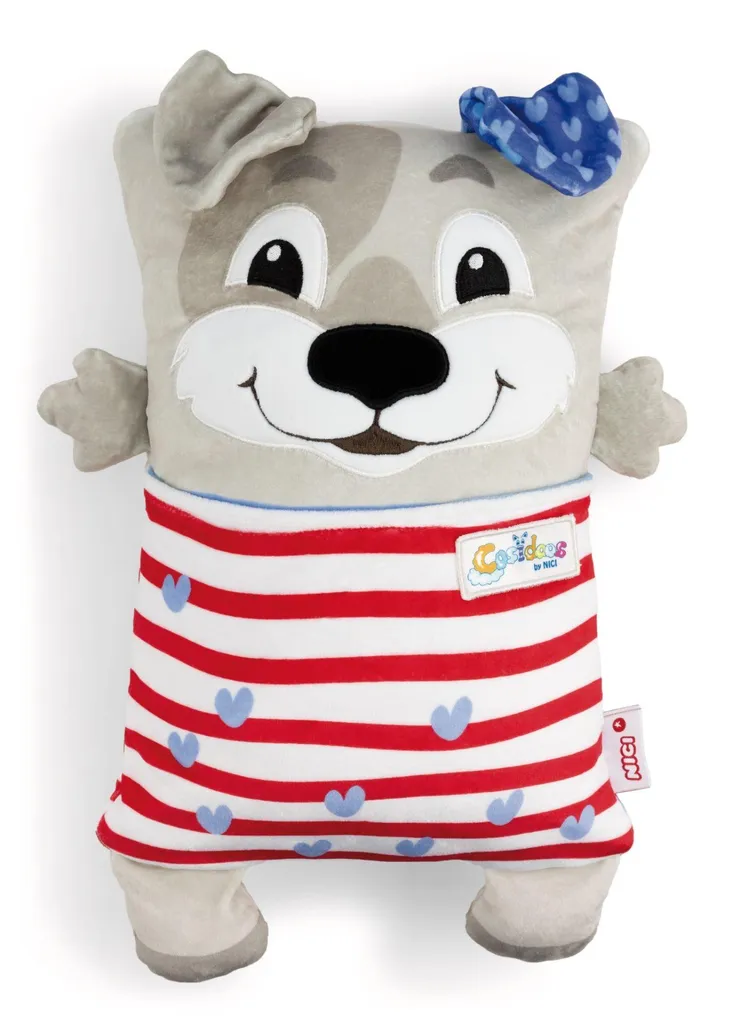 Peluche Nici chien réversible 30x20 cm deux expressions pour l'éveil bébé