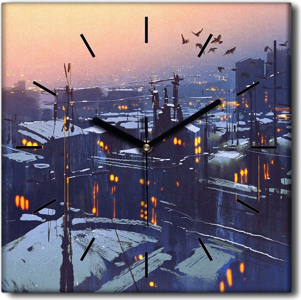 Coloray Uhr auf Leinwand 30x30 cm Wand Uhr Dekoration Wohnzimmer Segeltuch schwarze Hände -Stadt Schneewinterdach