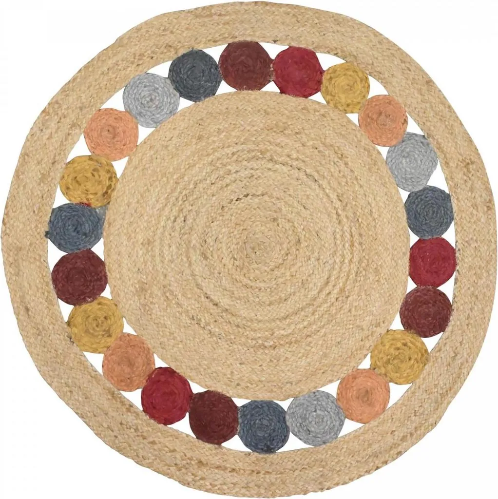 Tapis rond artisanal RONDA en jute avec motifs graphiques modernes
