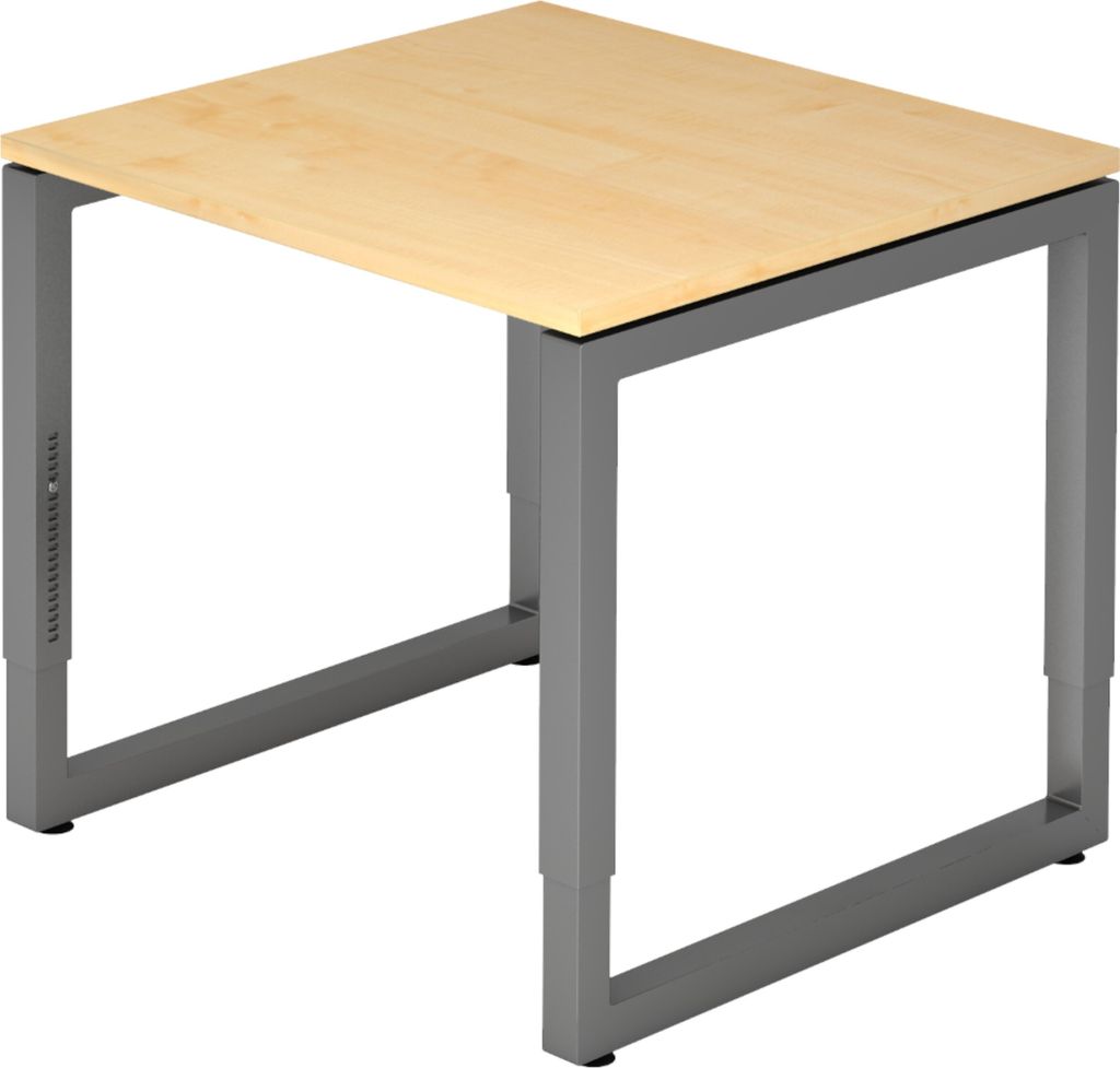 bümö Schreibtisch Serie-R - Nachbildung Ahorn, Größe: 80 x 80 cm, Gestell: Graphit