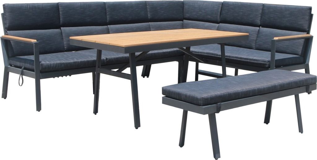 Gardissimo Dining-Ecklounge "Nabari" inkl. Ecksofa, Bank, Tisch und Kissen anthrazit / braun ohne Sessel rechts