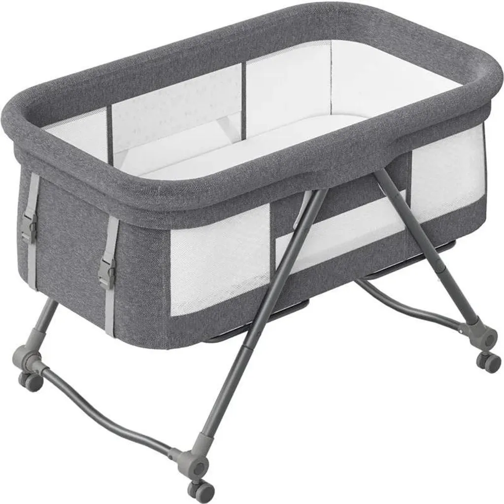 Lit d'appoint bébé nomade et pliable gris - Solution gain de place