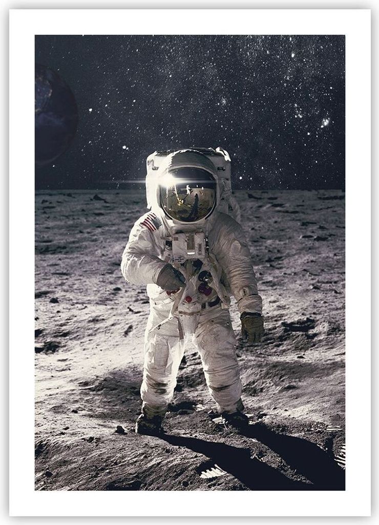 Poster - Poster ohne Rahmen - Mond Erde Astronaut - 50x70 cm - Wand Bild - Wanddeko - Wandbilder - Kunstposter - Wandposter - Bilder - Kunstdruck -...