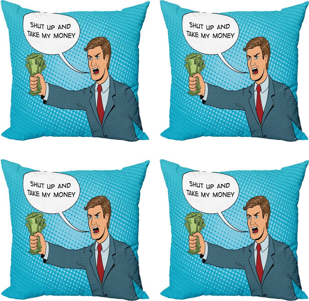 ABAKUHAUS meme Kissenbezug Set (4 Stück), Halt die Klappe und Take My Money Man, Moderner Doppelseitiger Digitaldruck, 45 cm x 45 cm, Sea Blue und...