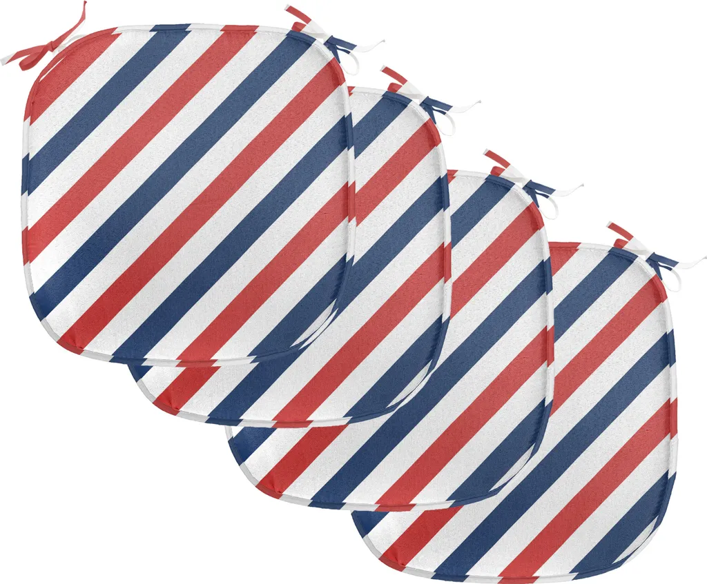 ABAKUHAUS Fodere Harbor per sedie da sala da pranzo, Diagonal Retro, cuscini decorativi impermeabili con cinturini per sedie da cucina, 40 cm x 40 cm, confezione da 4, bianco blu rosso