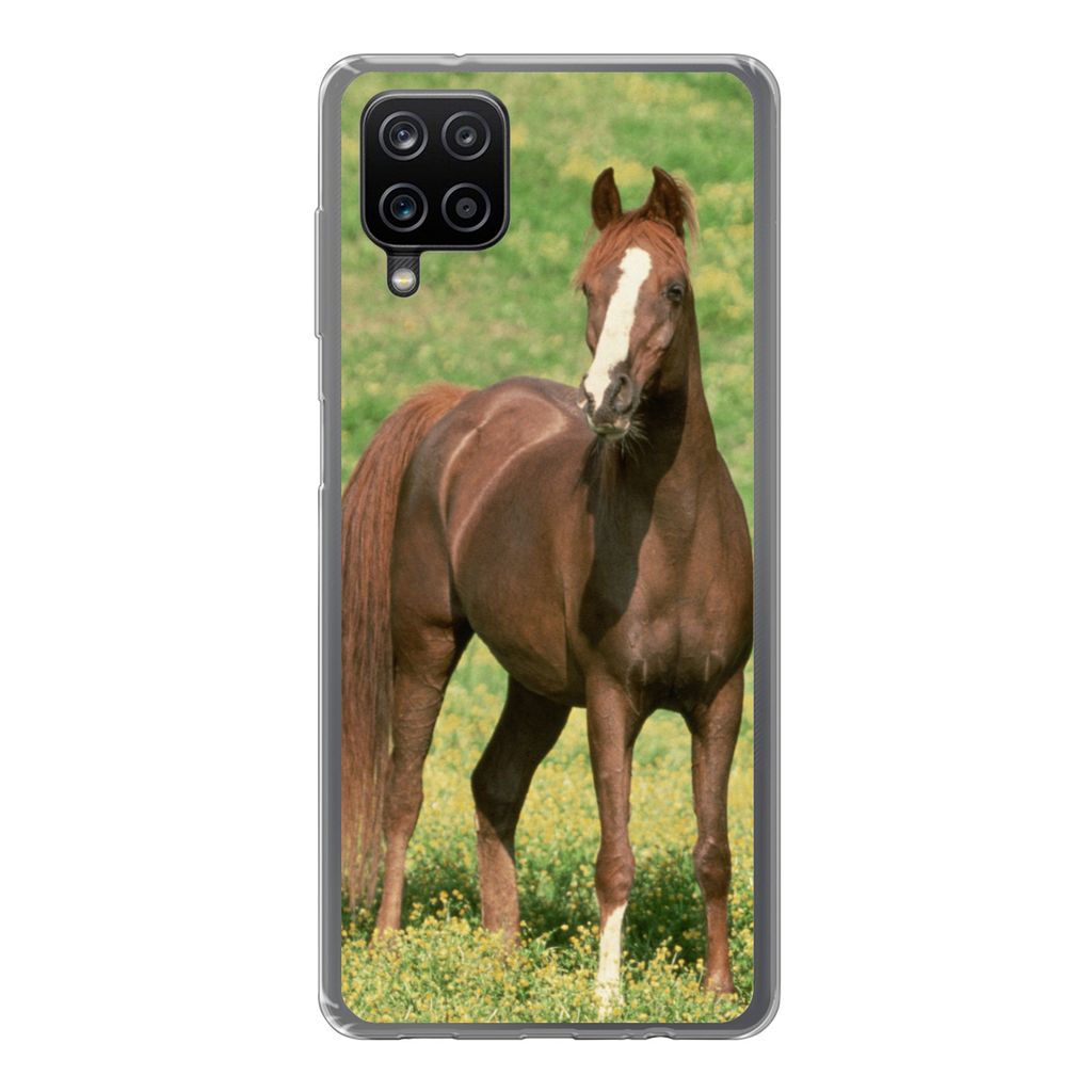MuchoWow Handyhülle Schutzhülle Hülle für Samsung Galaxy A12 Pferde - Gras - Braun Silikon Softcase Handy Hülle - Bild