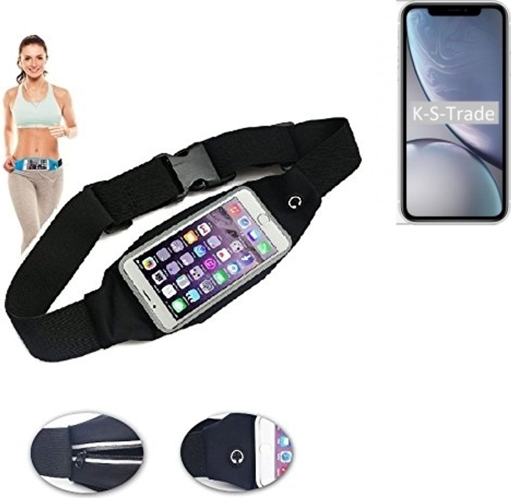 K-S-Trade Jogging-Armband kompatibel mit Apple iPhone XR Gürteltasche Umhängetasche Bauchtasche schwarz Sport Running Jogging Fitness Laufen