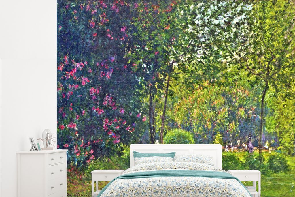 MuchoWow Fototapete für Wohnzimmer oder Schlafzimmer Wandtapete Vinyl Motivtapete Parc Monceau - Gemälde von Claude Monet - 315x260 cm - Gemustert