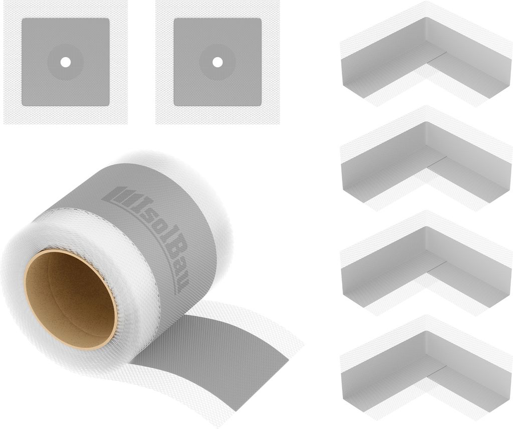 Isolbau 103G Bandset - Dicht-Set für den Innen und außen bereich inkl. 10 m Dichtband, 4x Innenecken & 2x Wandmanschetten, Abdichtung Dusche Bad ...