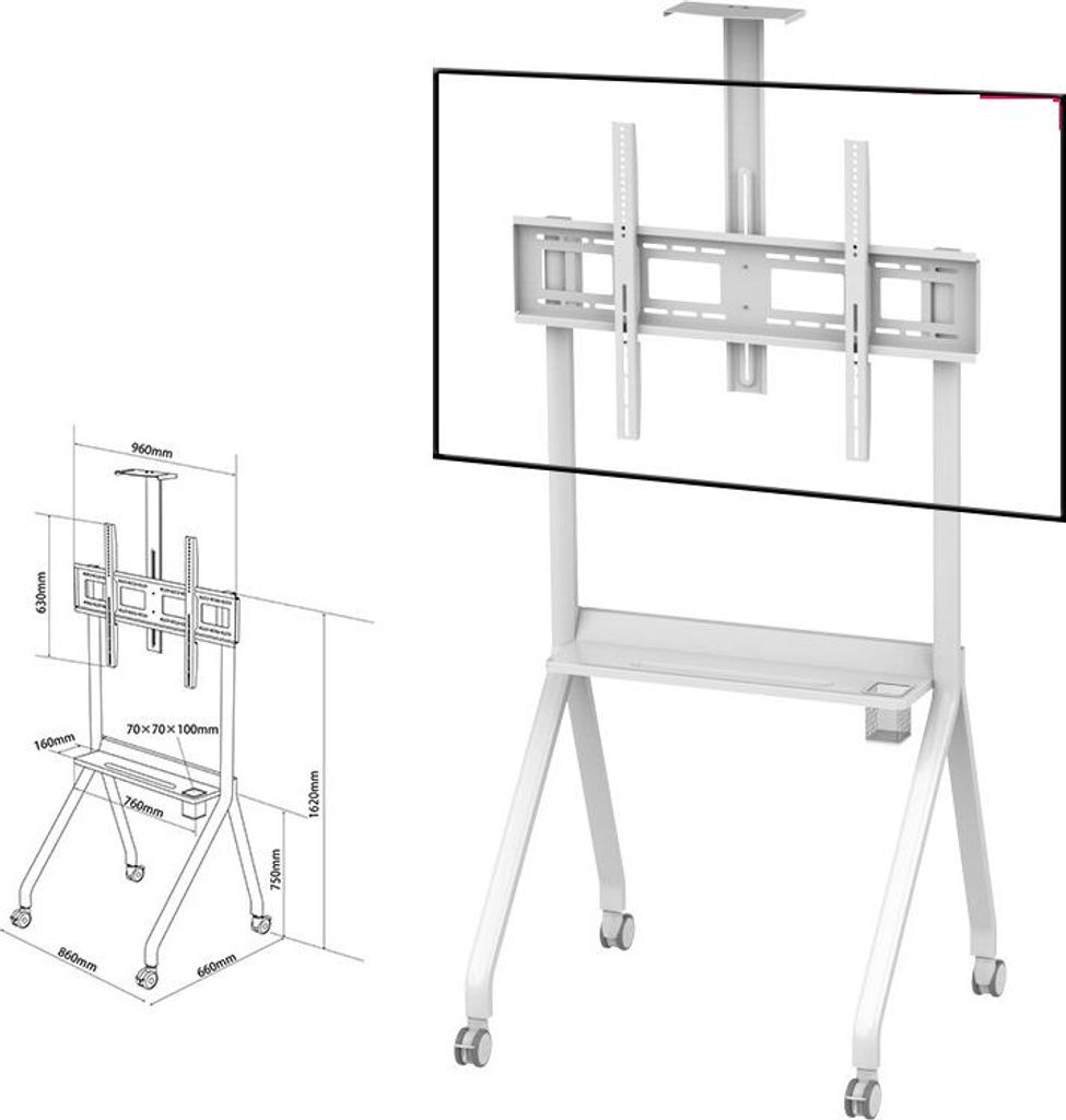 Mobiler TV Ständer, Höhenverstellbarer TV Ständer, TV Bodenständer, Rollbarer Fernseher Ständer, TV Halterung mit Rollen