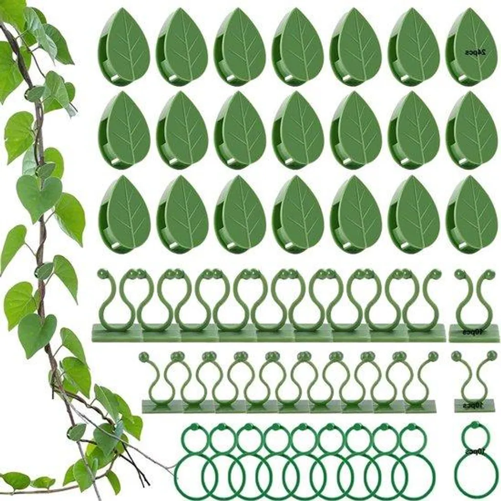Attaches adhésives pour plantes grimpantes - Lot de 54 clips verts discrets