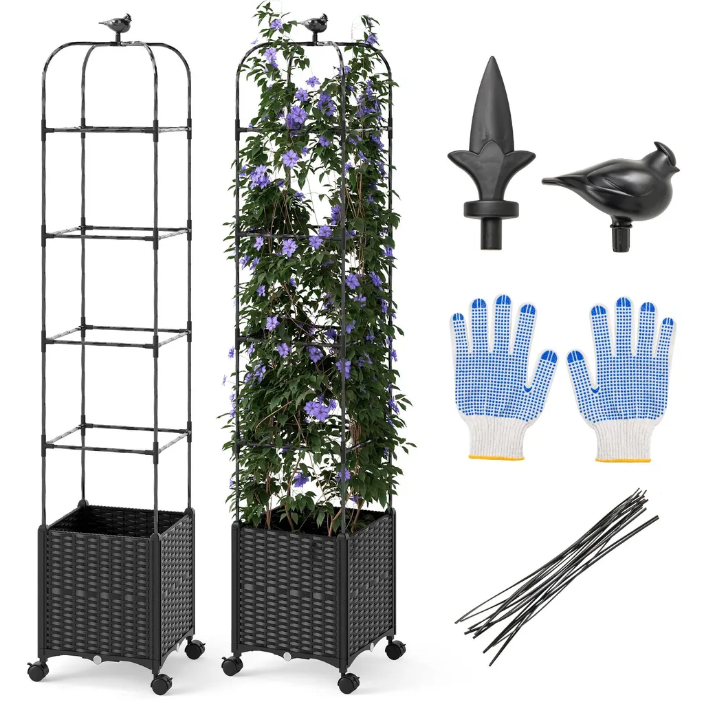 Support de Plantes Grimpantes avec Bac à Fleurs Mobile et Auto-Arrosage