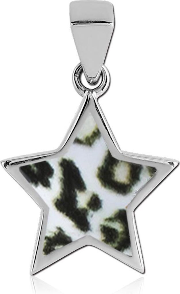 viva-adorno Stern Anhänger Kettenanhänger Edelstahl mit Motiv Animal Print Muster Rockabilly AG25, Leo weiß