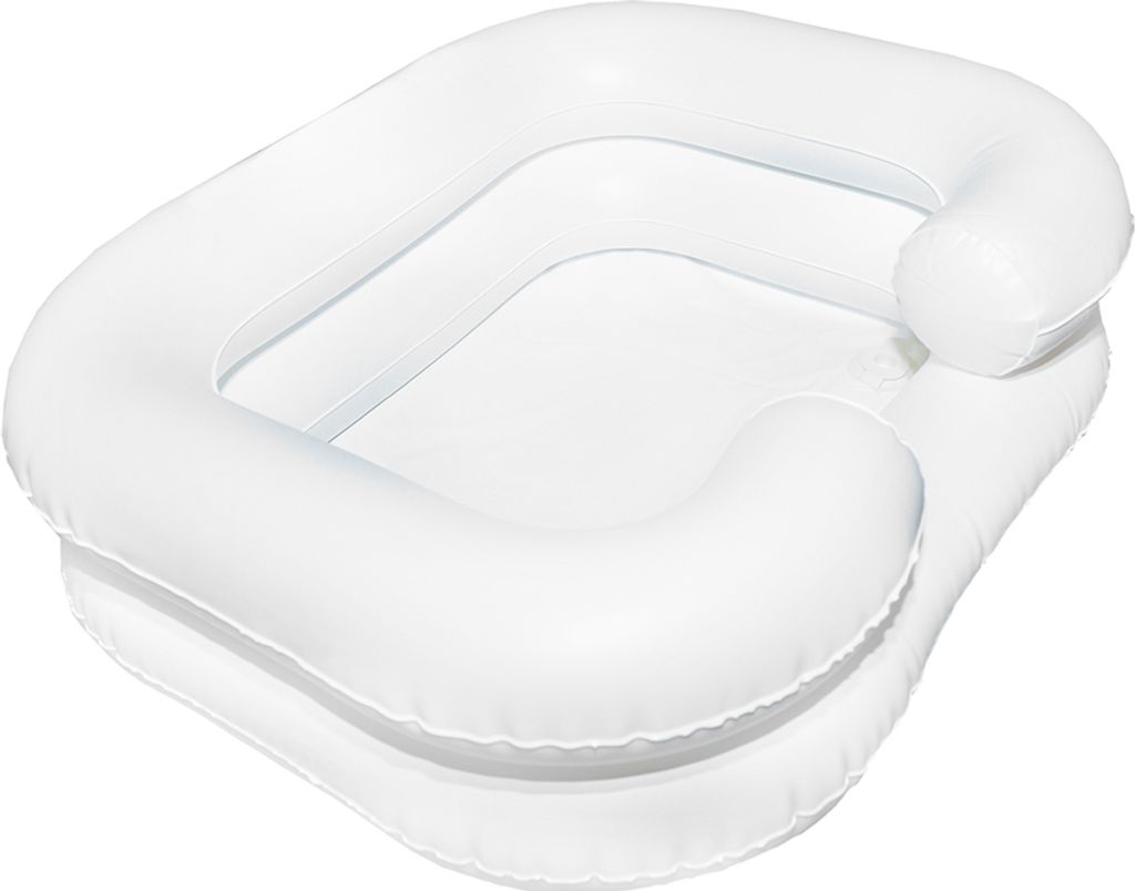 An inflatable basin for washing hair.