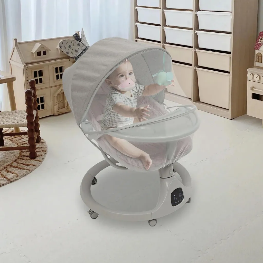 Balançoire électrique bébé grise 5 vitesses et Bluetooth 0-18 mois - 7