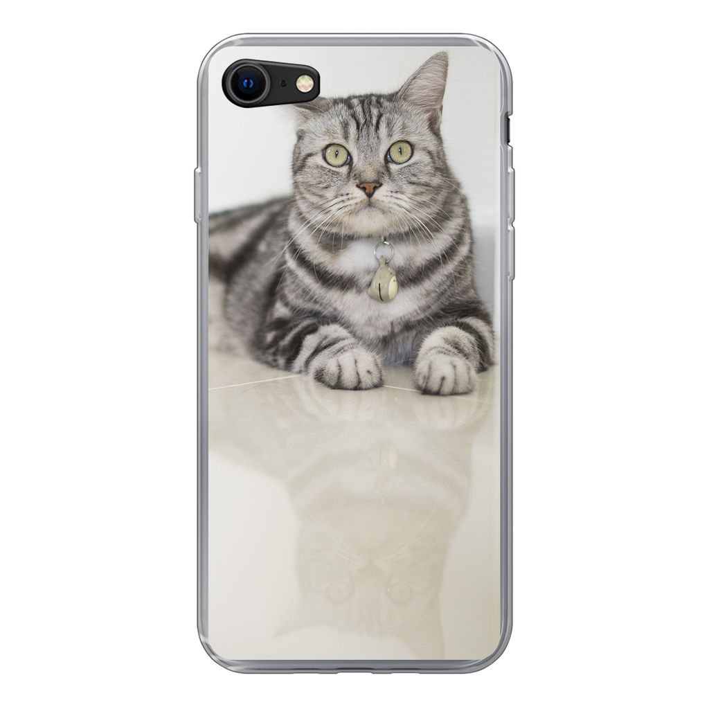 MuchoWow Handyhülle Schutzhülle Hülle für iPhone 7 Katze - Grau - Tier - Mädchen - Kinder - Jungen - Kind Silikon Softcase Handy Hülle - Ka...