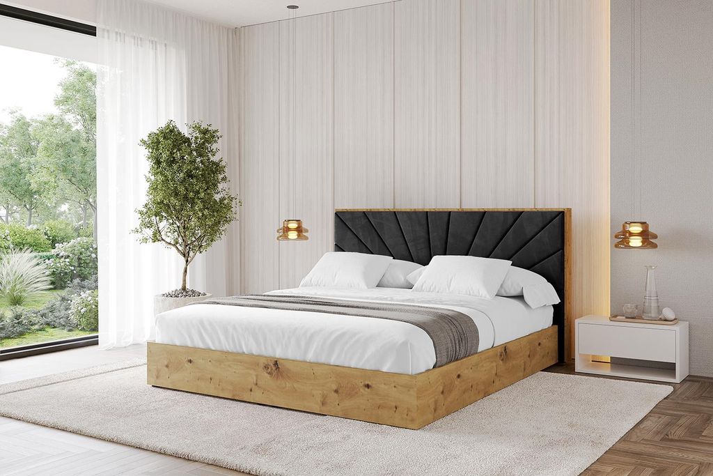 ALTDECOR Polsterbett mit Bettkasten - ENZO6 - 200x200 Schwarz Casablanca- Bett mit Kopfteil, Boxbett ohne Matratze, Doppelbett mit Stauraum