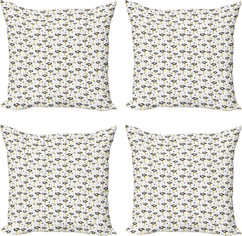 ABAKUHAUS Strauß Kissenbezug Set (4 Stück), Exotische Vögel in Gekritzel-Kunst, Moderner Doppelseitiger Digitaldruck, 50 cm x 50 cm, Mehrfarbig