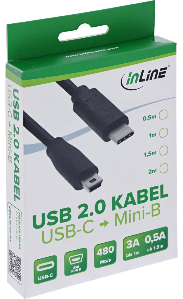 InLine USB 2.0 Kabel, USB-C Stecker an Mini-B Stecker, Produktbild 