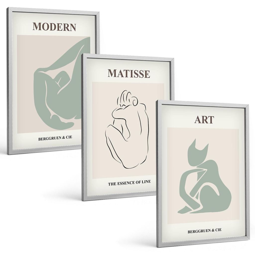Bilder Set 3-teilig im silbergerahmten Rahmen – Wandbilder 3 Stück – gerahmte Poster für Wohnzimmer, Schlafzimmer und Flur – 40x60 cm – A...