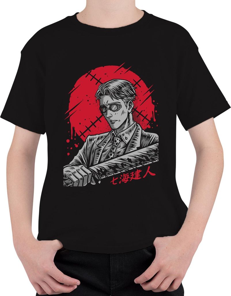 Samurai Katana Anime Yakuza Gentleman Blut Noir Steampunk Retro Uni Kinder T-Shirt, Schwarz, 128
