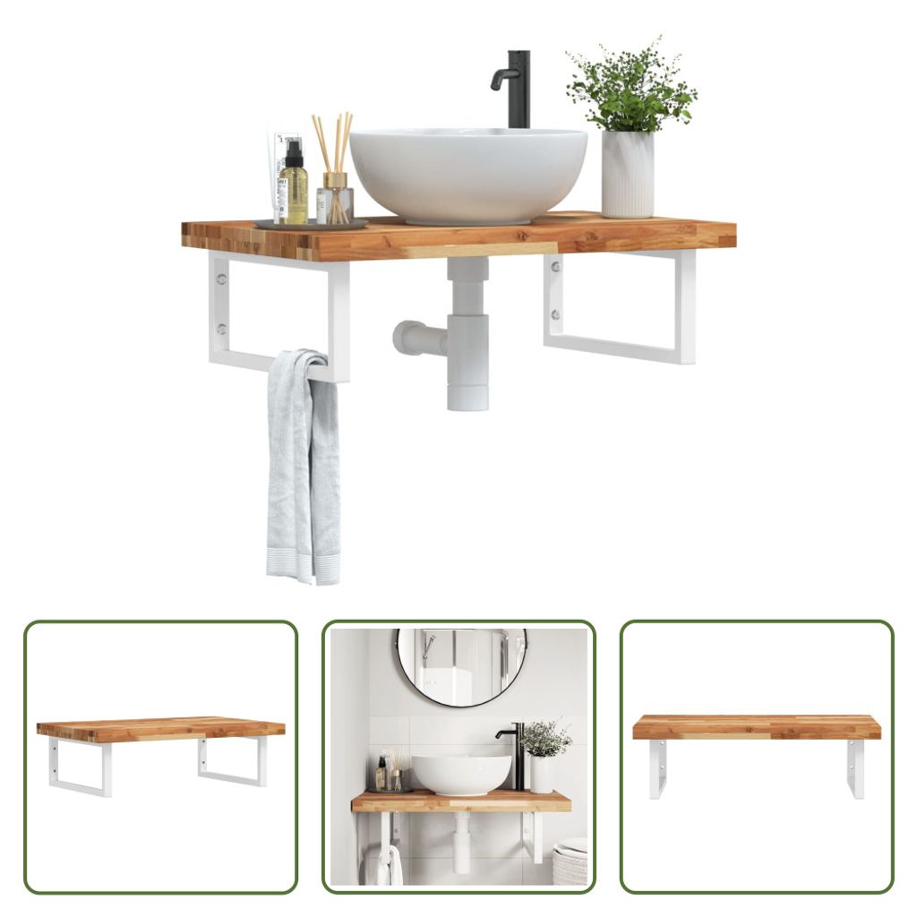 The Living Store Waschbeckenregal Wandmontage Stahl und Akazienholz