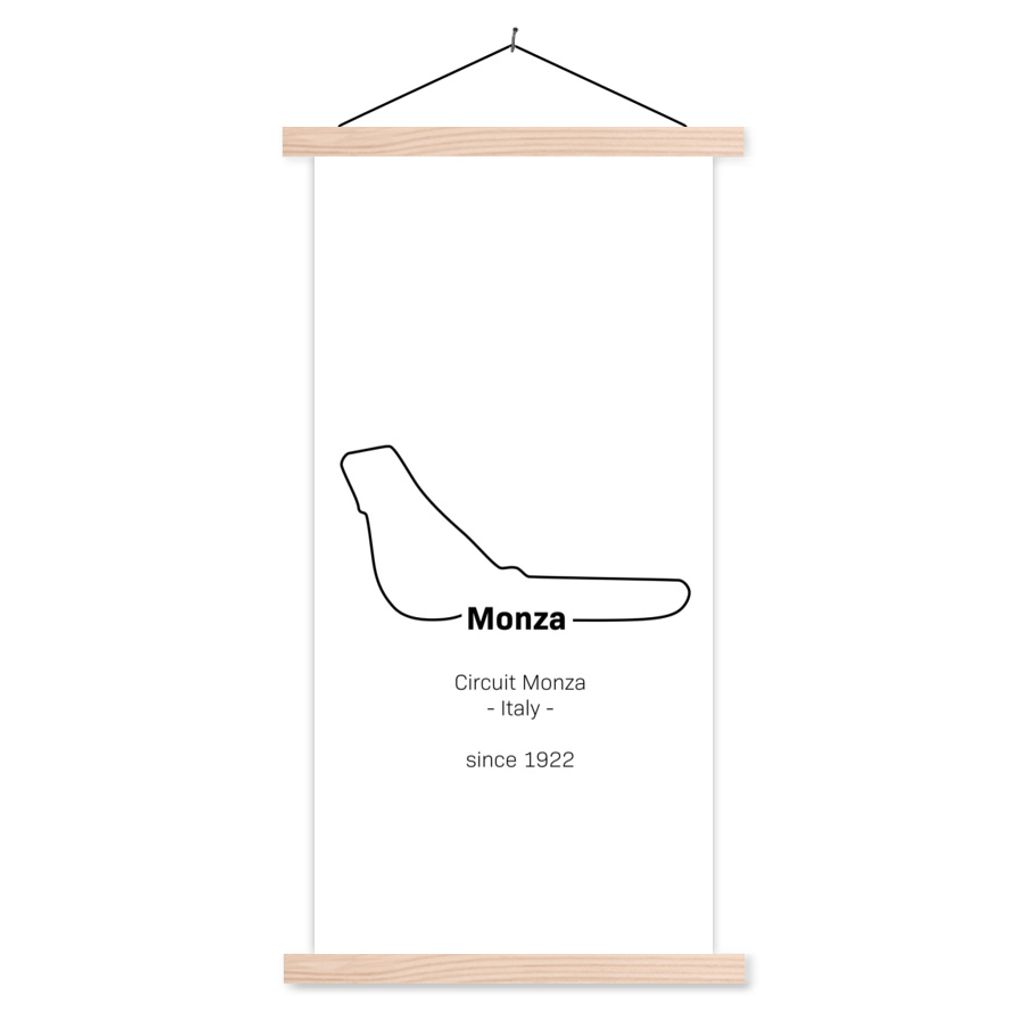 MuchoWow Textilposter Monza - Formel 1 - Rennstrecke 60x120 cm mit holzfarbenen Rahmen - Holz